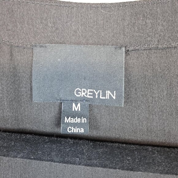 Greylin Dress Womens Medium Black Embroidered Boho Bell Sleeve Midi Fit & Flare - Picture 3 of 9